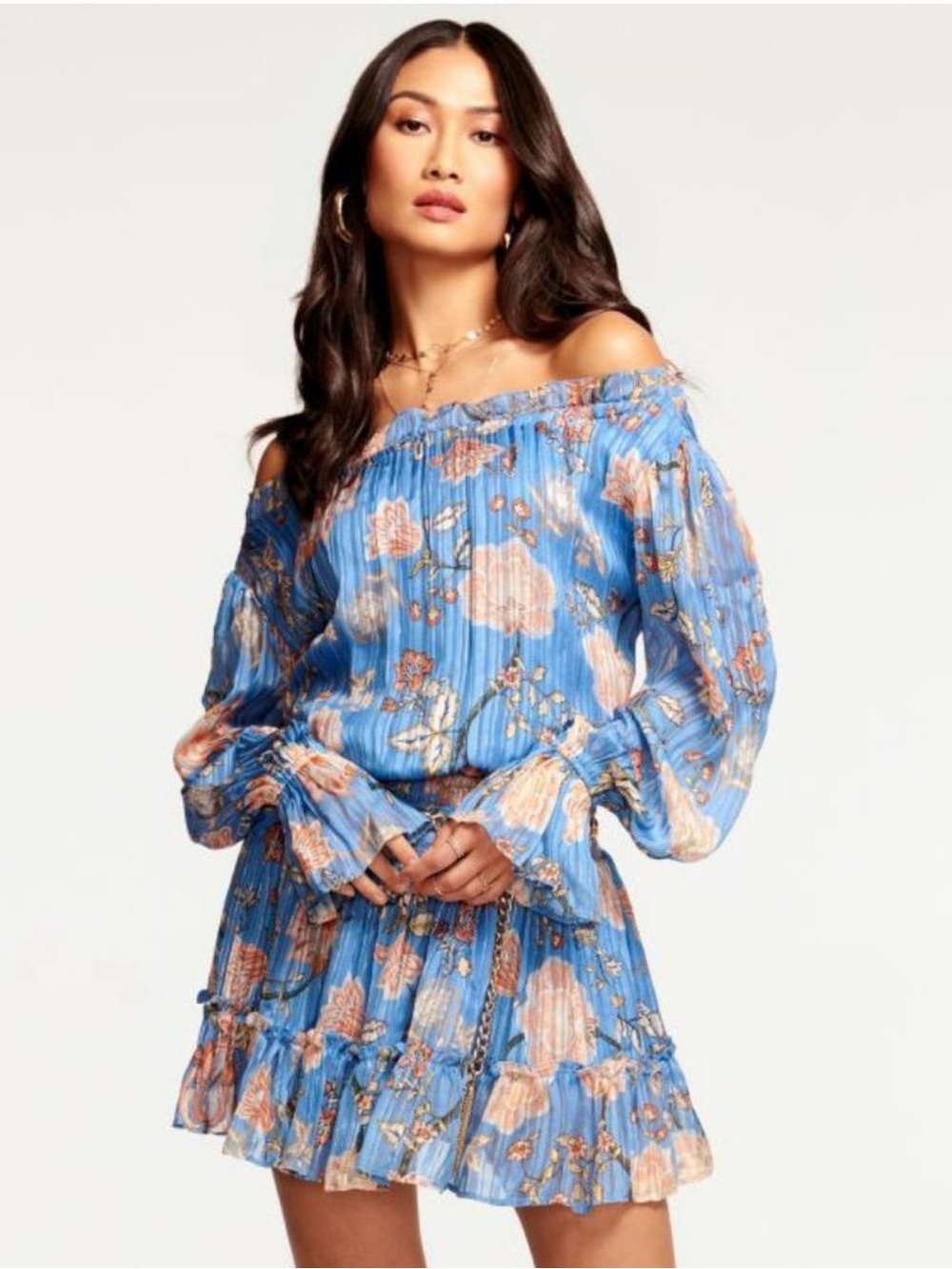 RAMY BROOK Printed Willow Off-the-shoulder Mini Dress In Ocean Size XL